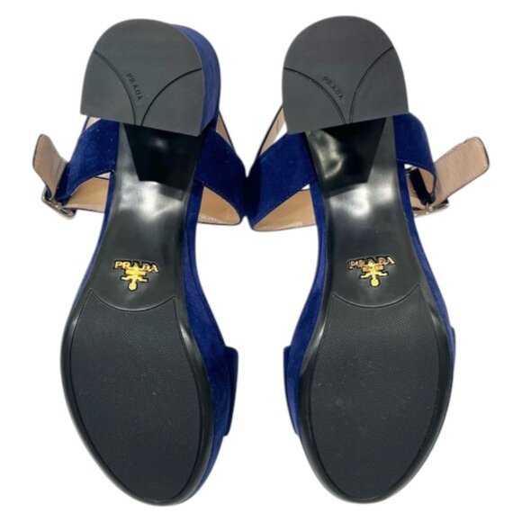 Prada NAVY Suede Platform Sandals NEW with COA - Picture 9 of 17